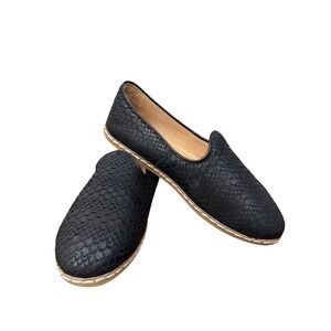 CHARIX Black Embossed Scale Slip On Loafers Artisan Boho Shoes Women Size 38
